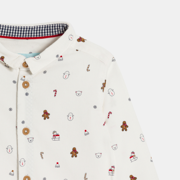 قميص مخملي أبيض مضلع لطفل رضيع